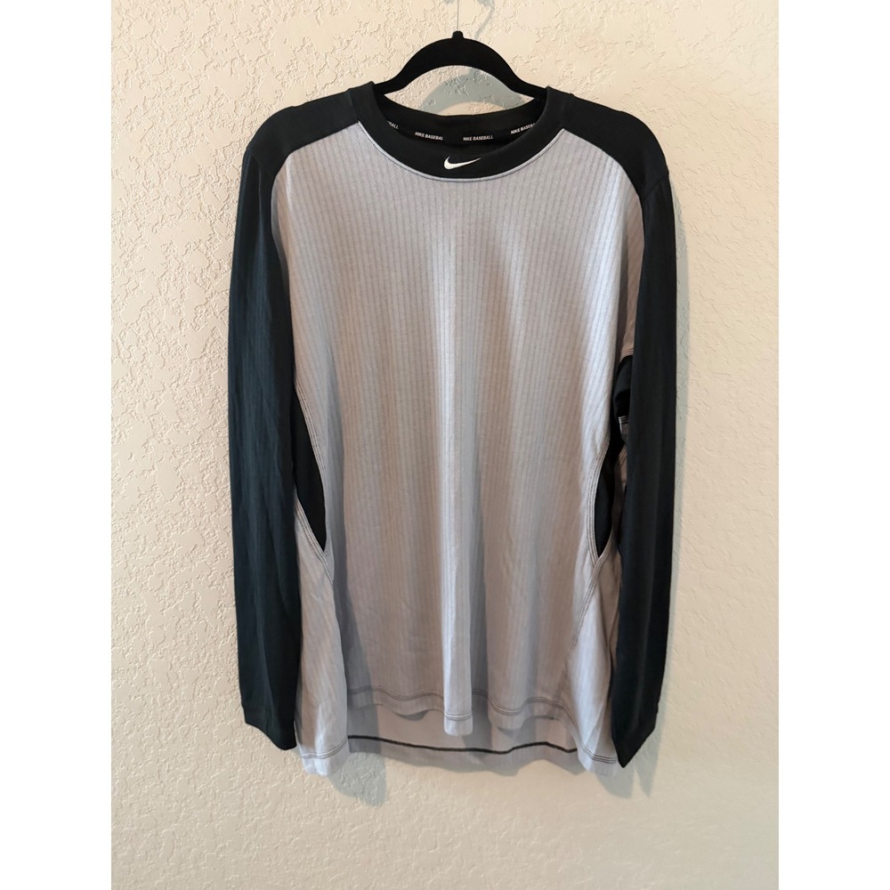 Nike Baseball Dri-FIT Shirt Mens XXL Long Sleeve Grey Black MLB Authentic Tee